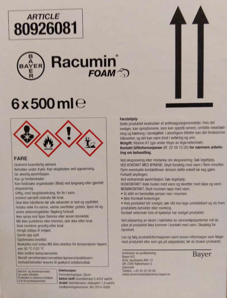 Racumin Foam - Rotte / Musegift 500 ml.